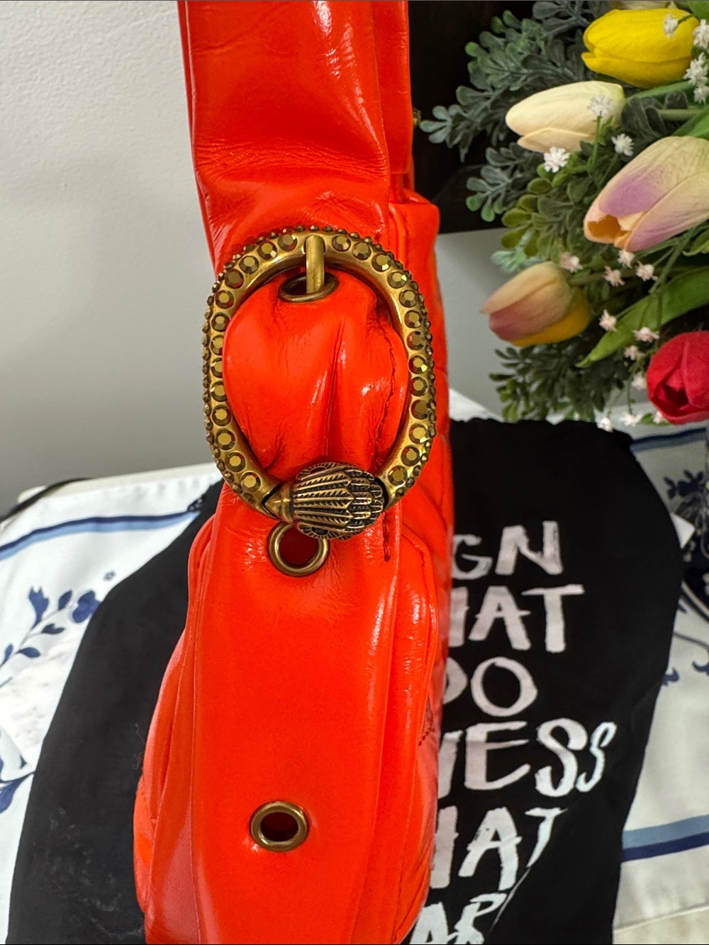 Kurt Geiger Kensington Puff Crescent Shoulder Bag Orange - Picture 5 of 10